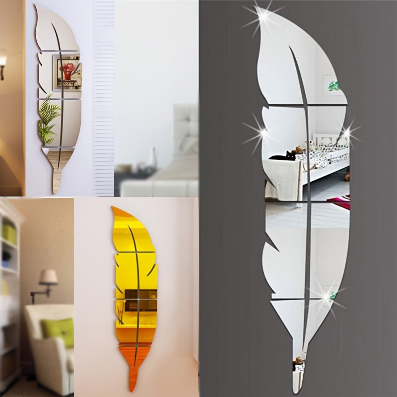 DIY Feather Mirror Wall Sticker for Modern Home Decor