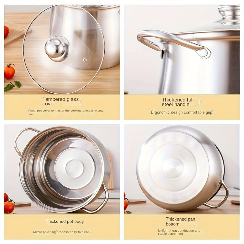 This 8.58-inch diameter stainless steel pot is ideal for creating stocks, soups, and delectable dishes. A necessary tool in any kitchen, this versatile cookware is a must-have for home cooks seeking convenience and quality.