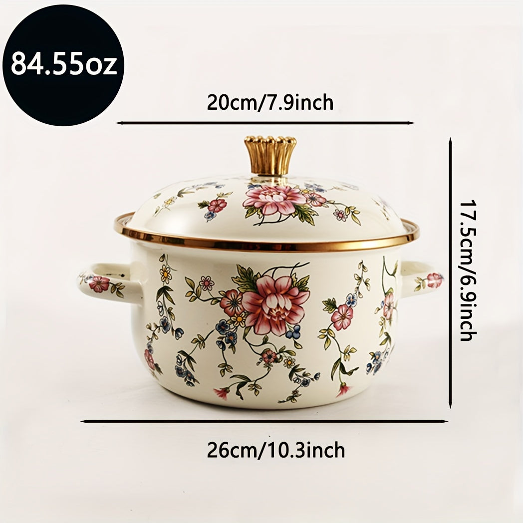 One-piece Enamel Thickened Double Ear Soup Pot, High-temperature Resistant Stew Pot suitable for Electric Stove, Gas Universal, and Kitchenware, Essential for Home Kitchens.