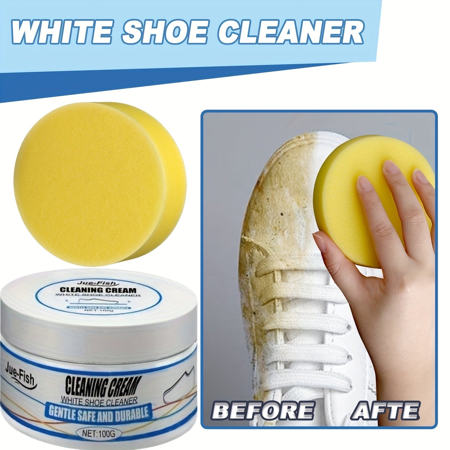 1 piece of Shoe Cleaning Cream, a versatile product perfect for cleaning white shoes, sports shoes, and sneakers. This cream will effectively clean, whiten, brighten, and remove stains, dirt, and oxidation from your footwear. It is a must-have cleaning