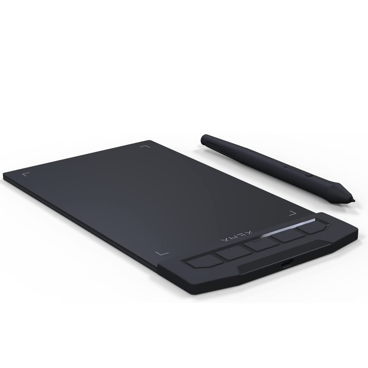 XENX Drawing Tablet features ABS material, 8192 pressure levels, 5080 LPI pen resolution, and 266 PPS reporting rate. It has 2 programmable buttons, no battery, and is compatible with both