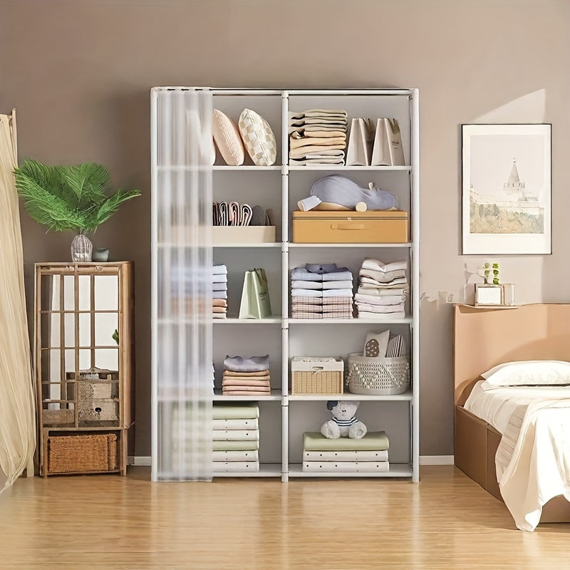 Spacious White Wardrobe with Multiple Functions - Stylish Bedroom Storage Unit with Ample Space - Versatile Coat Rack with 6 Shelves, Ideal for Living Room and Bedroom Organization