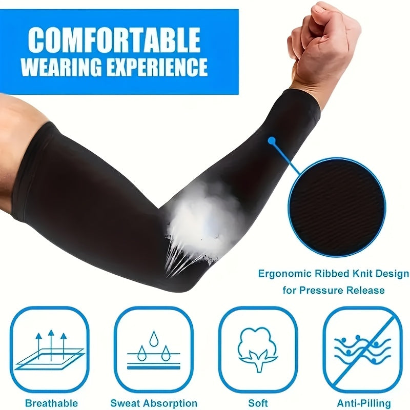 1 Pair Cooling Arm Covers for UV Protection and High Elasticity, made from breathable polyester for various outdoor activities. Solid color with stretch fit design suitable for driving