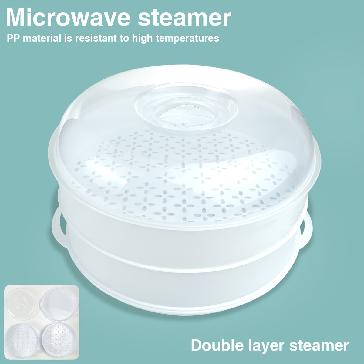 Durable PS Polystyrene Double Boiler System Multi-Tier Microwave Steamer for Quick Steaming Vegetables, Rice, Fish, Buns, and Dumplings - Perfect for Home Kitchen and Restaurant Use