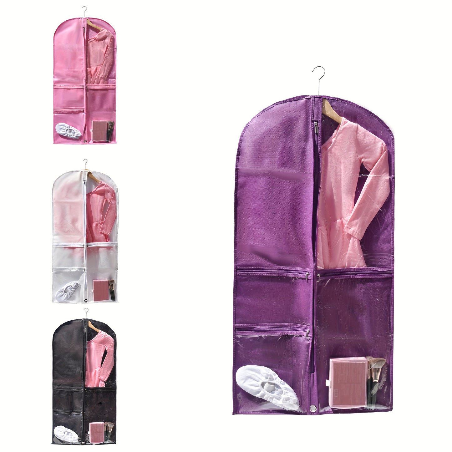 1 piece of Translucent Simple Dustproof Storage Bag, perfect for storing dance skirts or hanging clothes. Great for closet organization and travel. Features a visible translucent window, ideal for competitions, traveling, and storage. Makes a perfect