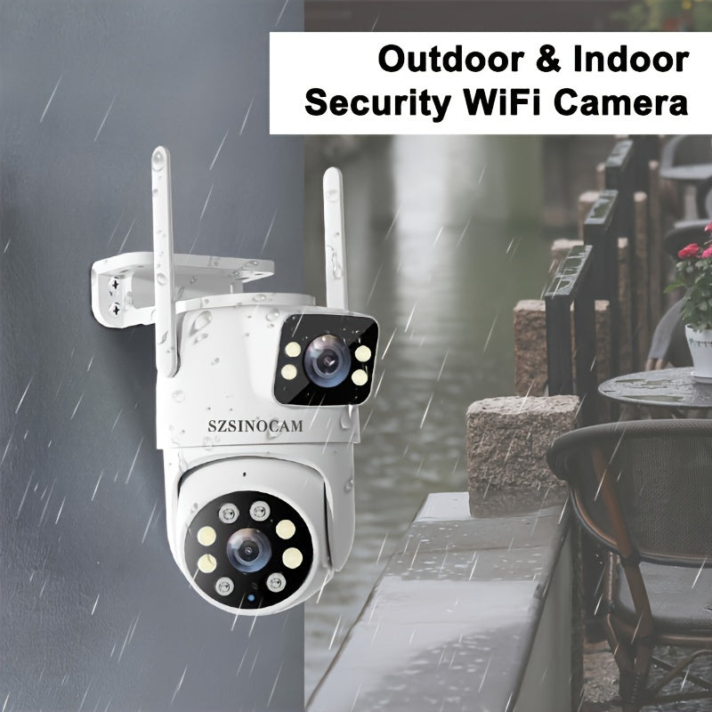 Outdoor Dual Lens WiFi Security Camera with AI Human Tracking, Color Night Vision, Two-Way Audio, and Pan Tilt Rotation. App controlled and USB powered. TF card not included. SZSINOCAM.