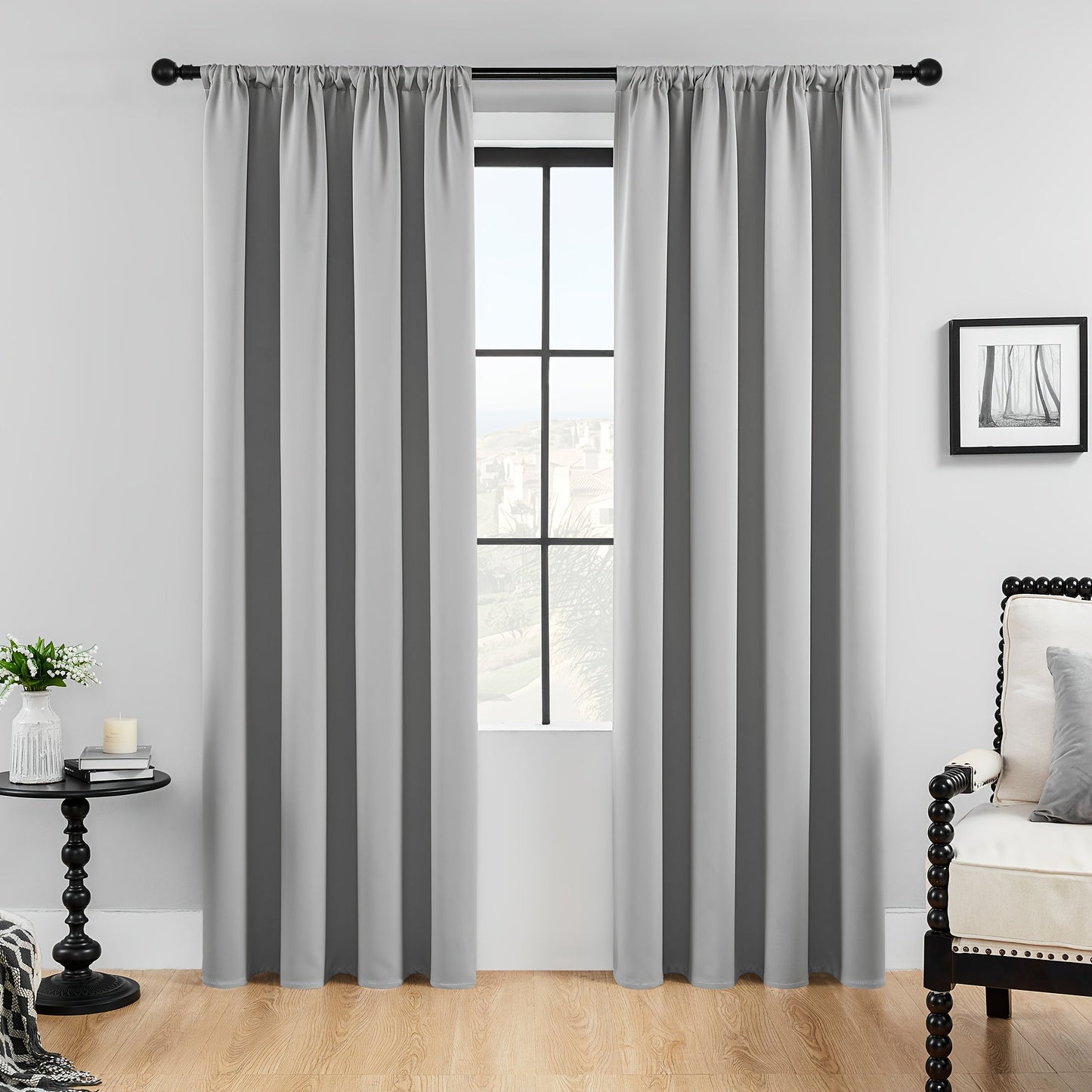 Add a touch of elegance to your living space with these 2 Panels Blackout Curtains. Perfect for both indoor and outdoor use, these curtains provide heat insulation and blackout capabilities. Made from a durable polyester blend, these simple and modern