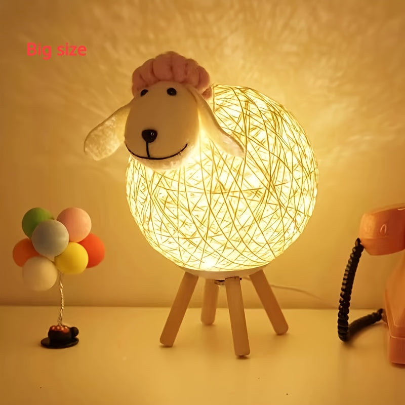 Handwoven LED sheep night light with remote control for bedroom decor and sleeping.