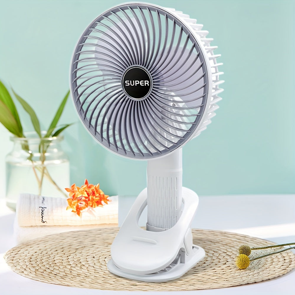 Portable Mini Desk Fan with Adjustable Angle - USB Rechargeable Clip-On Handheld Fan, Versatile Design with 3-Speed Settings - Ideal for Summer, Great for Dorms & Apartments