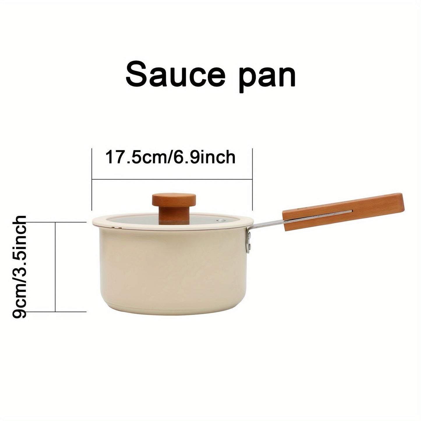 Stainless Steel Kitchenware Set with High Temperature Ceramic Paint, Tempered Glass Lid, and Wooden Handle. Features a 3-layer Aluminum Core Base, Suitable for All Stoves. Includes Beige Sauce Pot, Soup Pot, and Hot Pot.