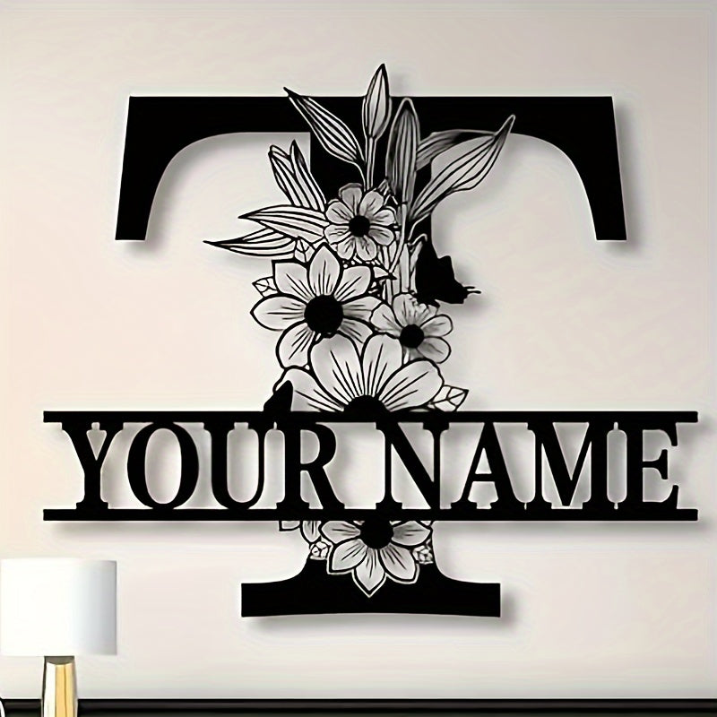 Unique Housewarming Gift - Personalized Home & Front Door Decor - Custom Metal Family Name Sign with Floral Design