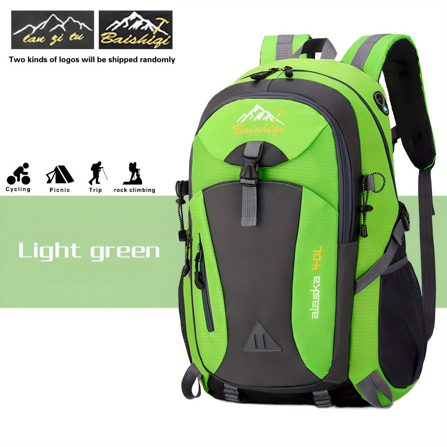 Sturdy polyester daypack for outdoor hiking with adjustable straps, water-resistant, lightweight, and stain-resistant. Suitable for travel, fitness, and leisure activities. Hand wash