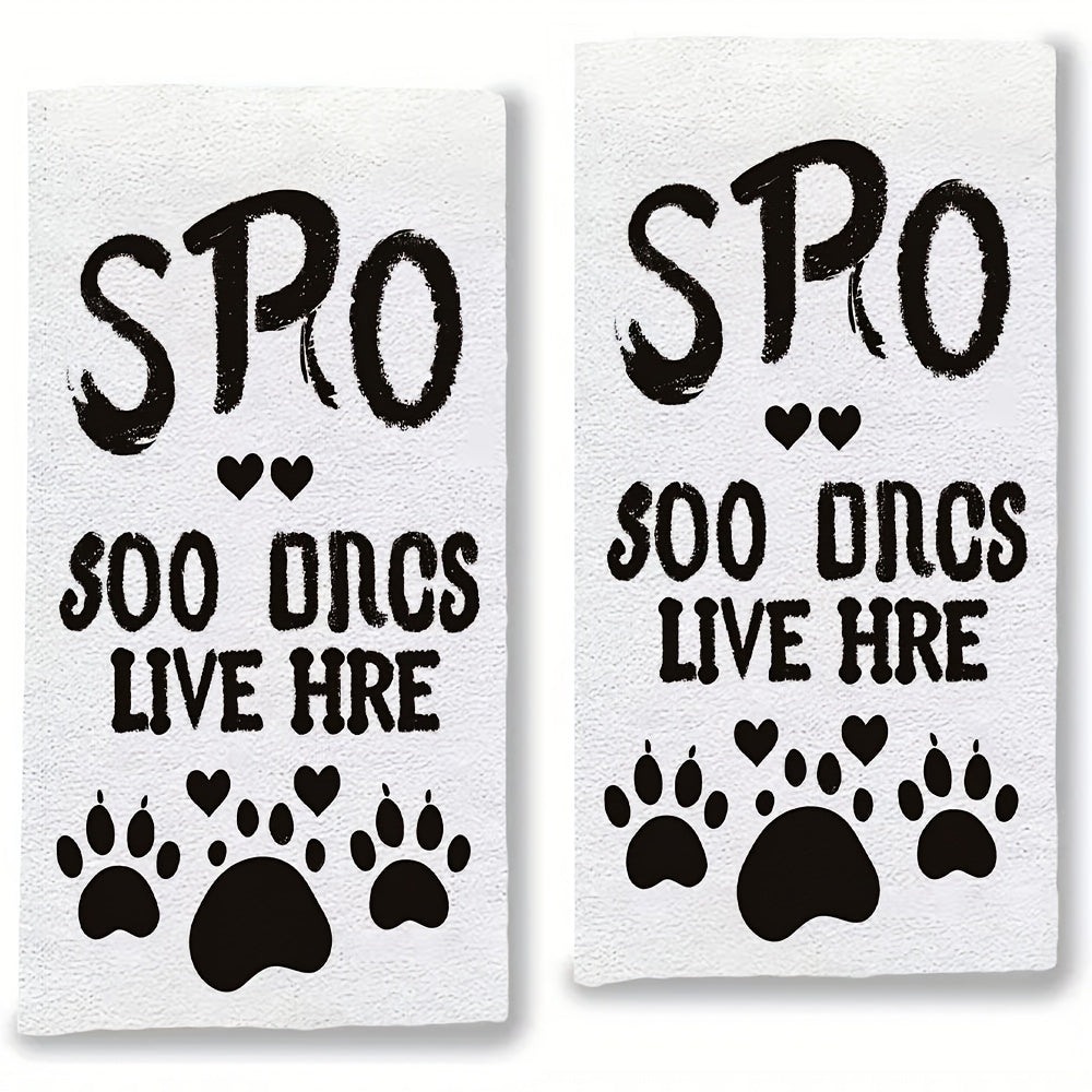 Set of 2 Luxuriously Soft Kitchen Towels featuring the "Spoiled Dogs Live Here" Design, Exceptionally Absorbent and Easy to Clean, 40.64x60.96 cm in Size, Modern Design with Paw Prints, Perfect for Home Decor and Kitchen Use