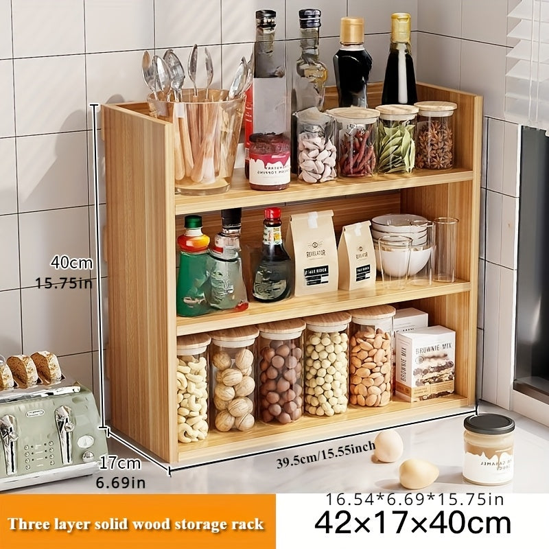 Wooden Multi-Tier Spice Rack Organizer - Keep Your Kitchen Countertop Tidy with this Space-Saving Storage Solution for Seasonings, Oils, and Vinegar