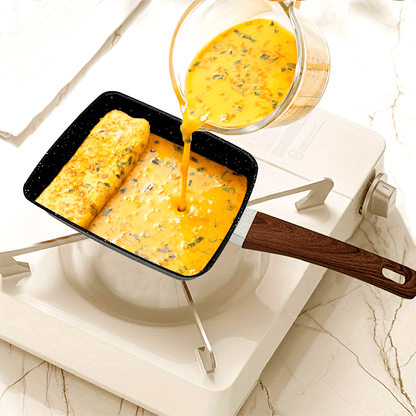 Get your hands on a 1-piece Tamagoyaki Pot featuring a non-stick coating and a wooden handle. This kitchen essential is the perfect companion for cooking up delicious breakfast omelets, scrambled eggs, and more. Make perfect meals every day, whether it's