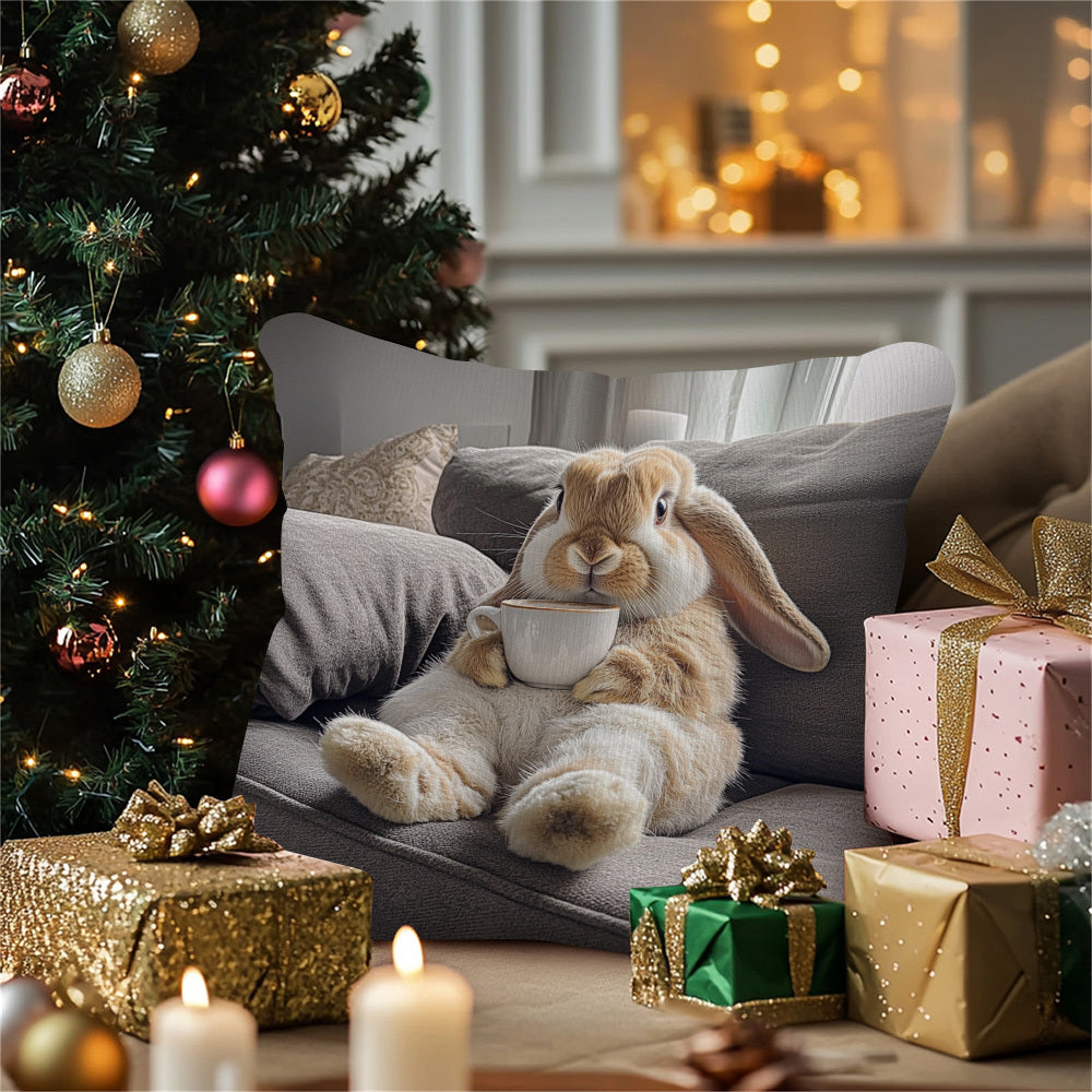 Lovely Double-Sided Lop Eared Rabbit Pillow Cover - Vibrant Polyester Square Cushion Case for Christmas & Home Decor, Insert not Included