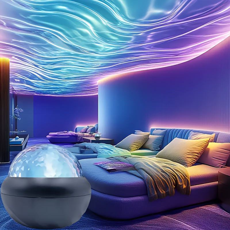 LED Ripple Nightlight with adjustable color-changing circular spotlight, perfect for bedrooms, weddings, holidays, and travel. Powered by USB.