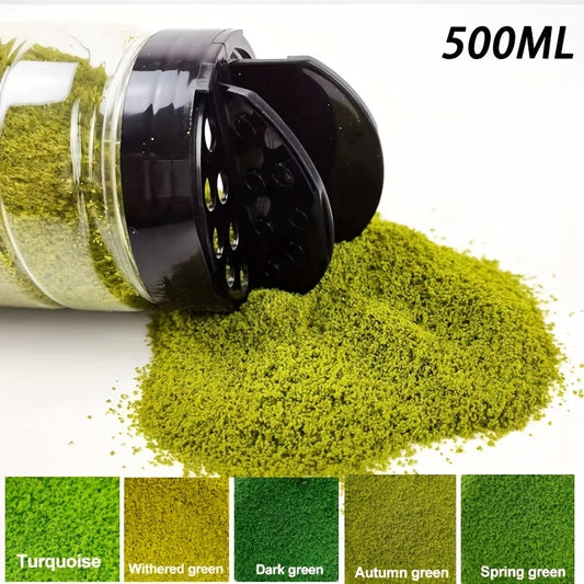 500ml sowing bottle containing sponge powder for fine-grained grass, ideal for DIY train model landscapes and terrain vegetation scenes. Perfect for adding realistic vegetation to your