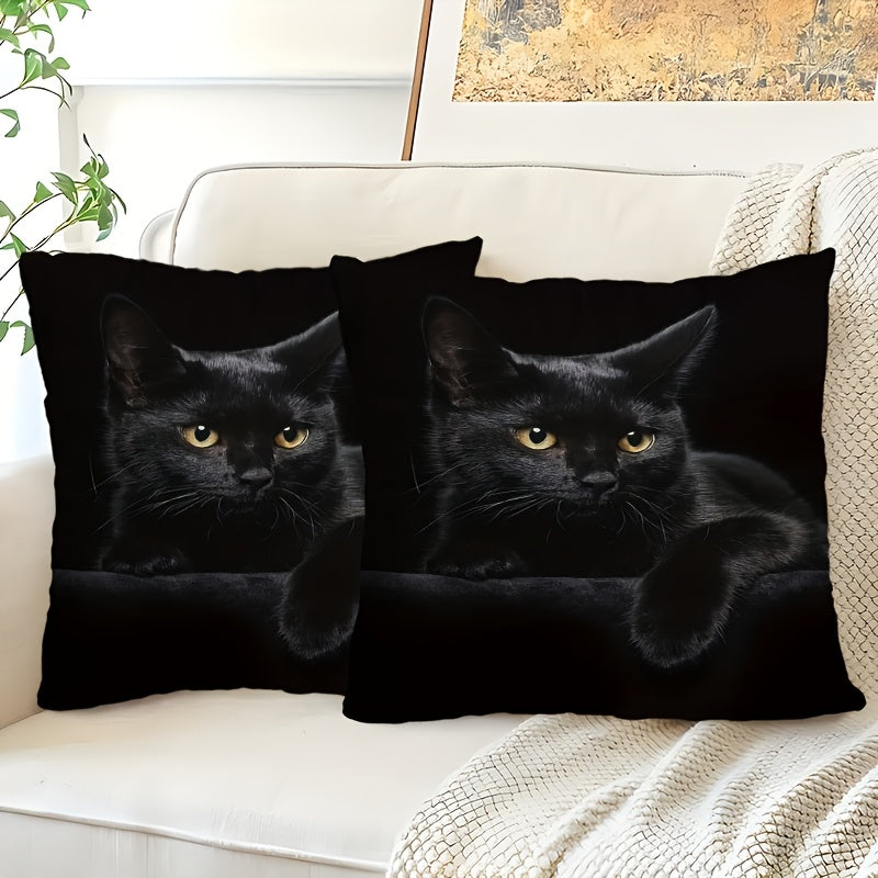 Set of 2 Ultra-Soft Pillowcases with Black Cat Print - Ideal for Cat Enthusiasts, Perfect for Bedroom, Living Room, and Car Decor (Pillow Inserts Sold Separately), Includes Picture for Sofa Decoration