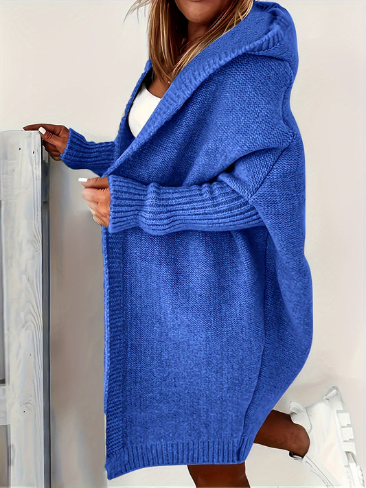 Plus size cozy gray cardigan with batwing sleeves, perfect for spring/fall. Made of easy-care polyester.