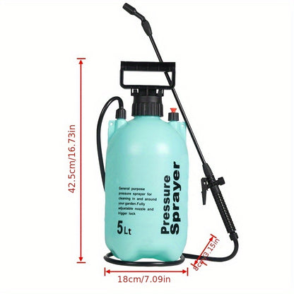 Handheld air pressure sprayer for gardening - manual pump, durable plastic, multi-component spray bottle for efficient plant watering and pest control.