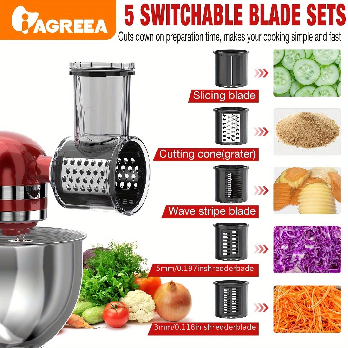 Compact vegetable cutter designed for use with the KitchenAid Fresh Prep Slicer/Shredder and KitchenAid Stand Mixer Slicer-Shredder accessories. This versatile tool can also be used as a cheese grinder and is compatible with various kitchen utensils. It