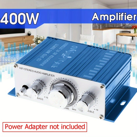 400W Mini Amplifier - HiFi Stereo Ovoz, Ikki Kanal, Uy Teatri, Avtomobil, PC, TV va Telefon uchun RCA Kirishlari - USB Quvvatlanadi (Adapter Kiritilmagan)