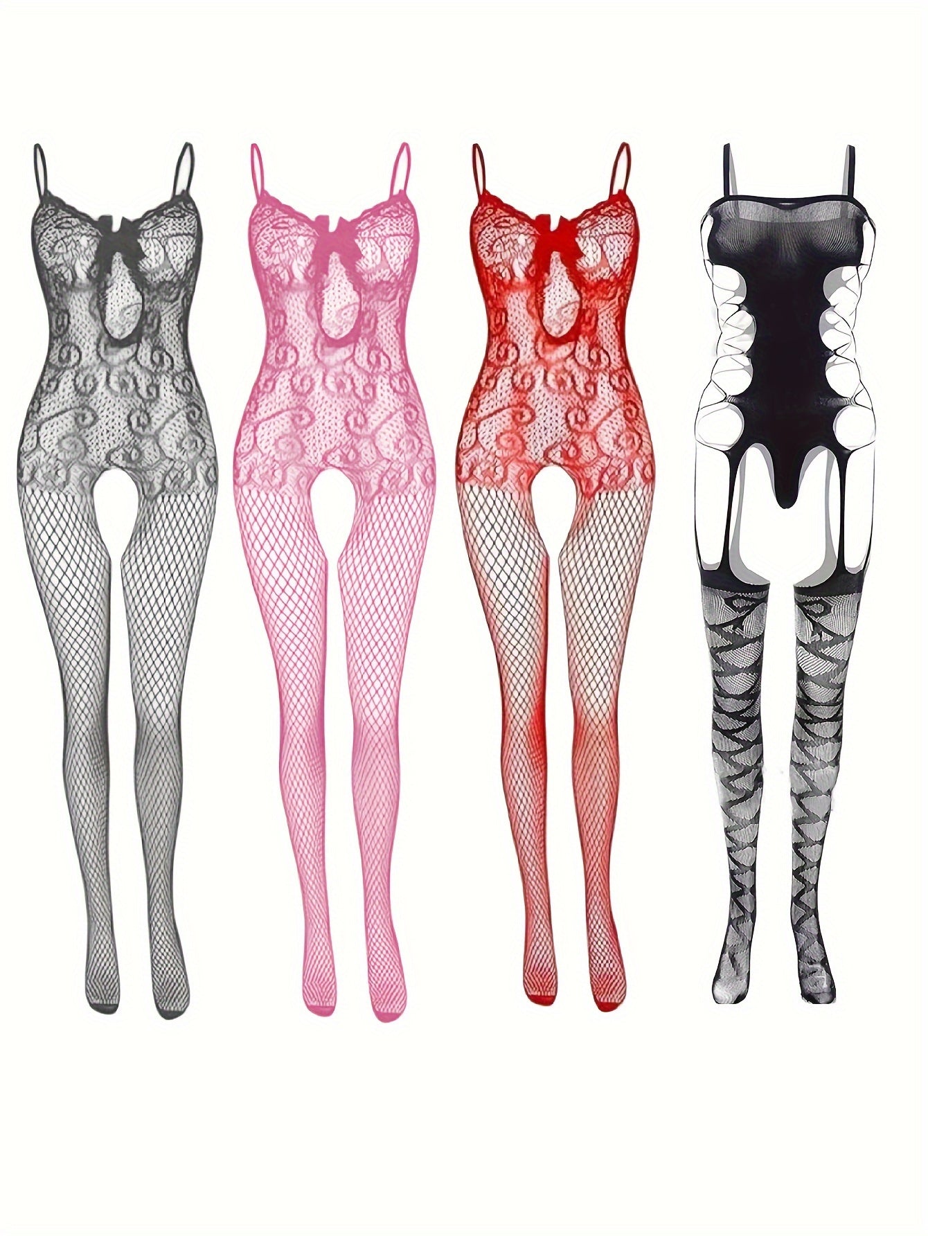 Mesh sleeveless bodystocking, women's lingerie set.