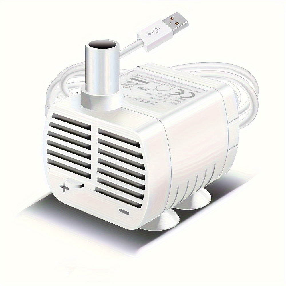 1pc AquaFlow USB Mini Water Pump, 53GPH/200L/H, low noise, submersible pump for aquariums, fountains, and filtration systems. Operates at ≤36V with power mode USB, no battery needed. Ideal