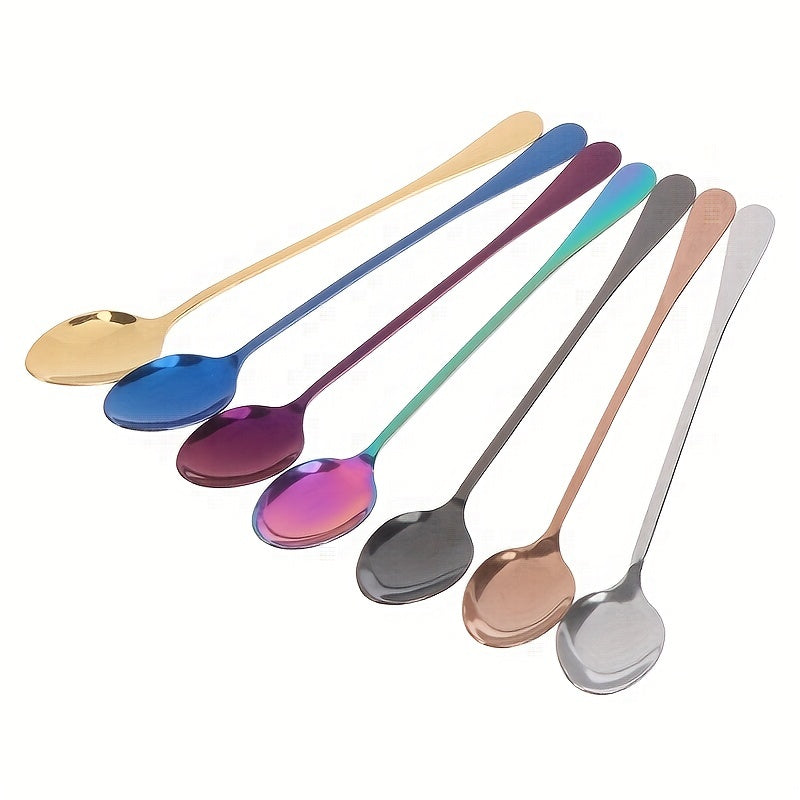 Long-handled Rainbow Tableware Spoon for stirring honey, coffee, and ice cream.