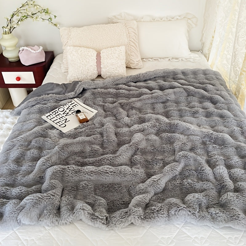 Luxuriously Soft Faux Rabbit Fur Blanket - Available in Solid Colors, Cozy Throw for Couch, Office, Bed, Camping & Travel - Hypoallergenic, Easy to Clean, Rabbit Fleece Blanket, Faux Fur, Plush & Versatile