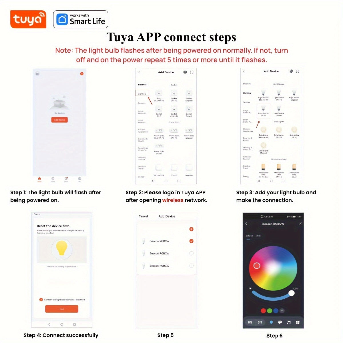 Tuya's smart wireless light bulb complies with European regulations and comes in sets of 1, 2, or 4 RGB bulbs. Each 10W bulb can be controlled via the app, providing 800LM of light with a