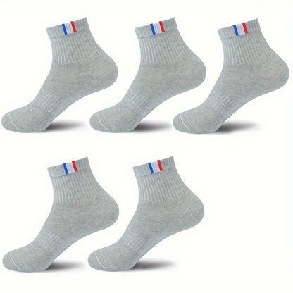 Men's Solid Sport Crew Socks, 5 pairs, breathable and comfortable for all seasons.