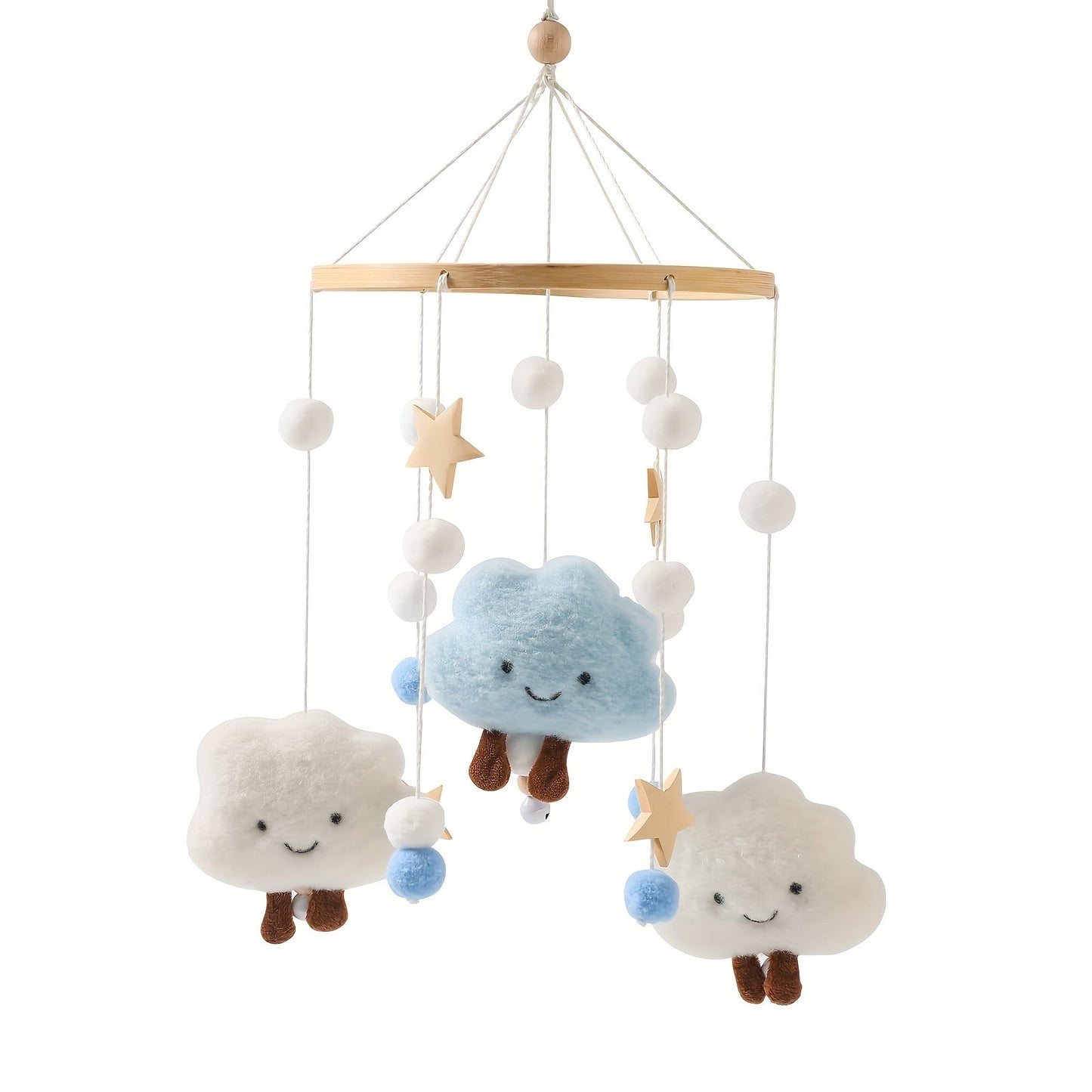 Handmade Plush Clouds and Stars Bed Bell Wind Chimes for Kids,  Soothing Ornaments for Children's Beds, Decor for Kids' Rooms