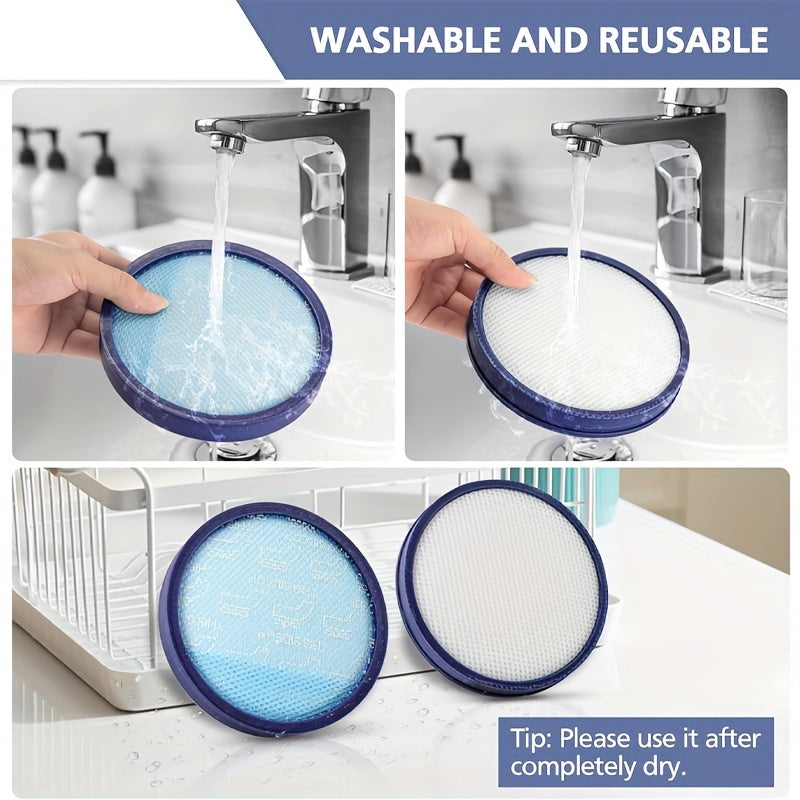 Get two Hoover WindTunnel Max Mult-Cyclonic washable blue sponge filters in a convenient 2-pack. These genuine replacement filters are compatible with bagless upright vacuums, providing strong filtration and easy installation.