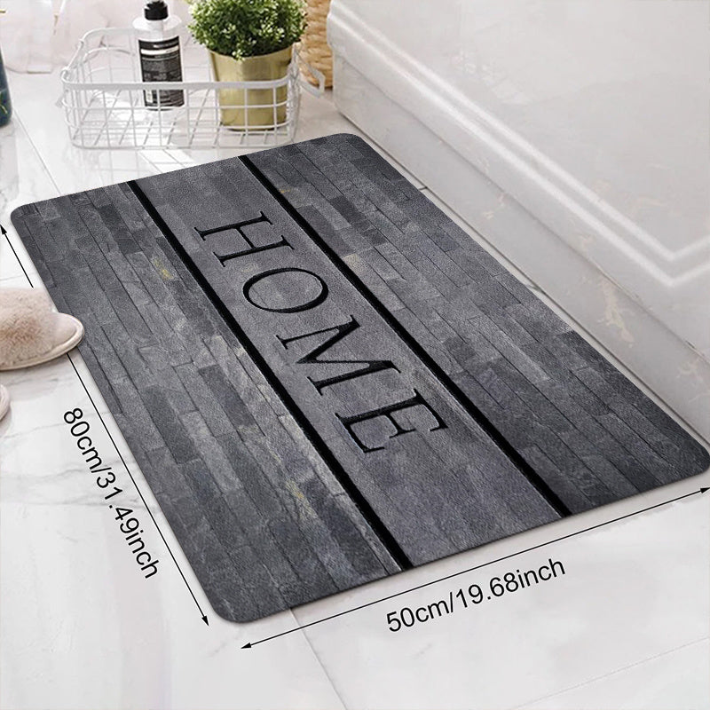 Soft Gray 'HOME' Monogram Doorway Floor Mat - Made of Non-Slip, Stain-Resistant Polyester Material - Perfect for Entryways, Laundry Rooms, Bathrooms and More - Easy to Clean Rectangular Mat with Rustic Design - Ideal for Bathroom Floors