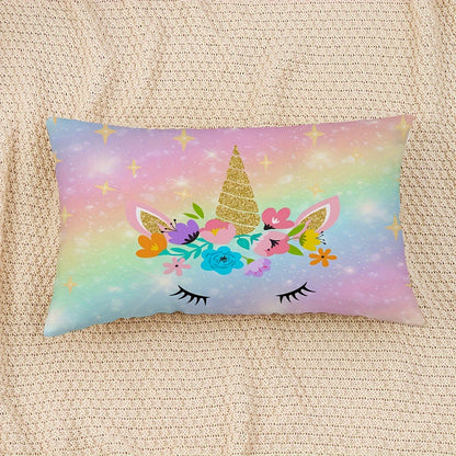 Double-sided printing on cute throw pillow cover with rainbow glitter galaxy design, perfect for couch, sofa, living room, or bedroom. Pillow insert not included.