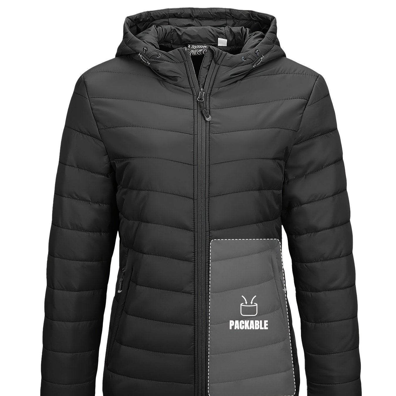 Women's packable quilted puffer jacket with hood, teal blue, waterproof & insulated, machine washable, perfect for outdoor activities.