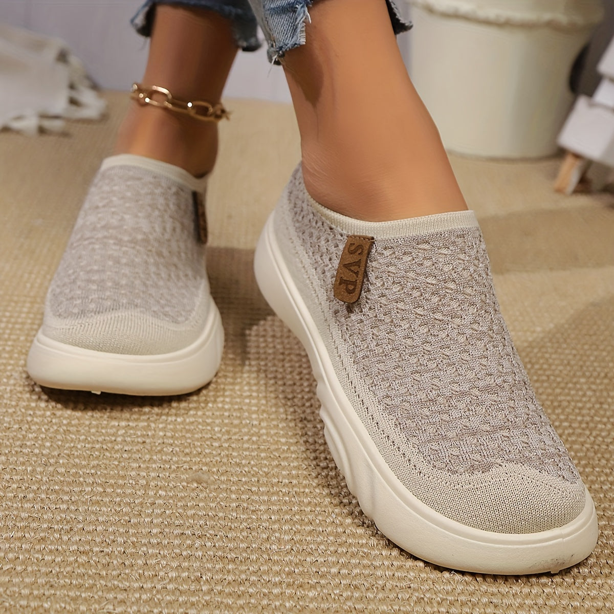 Breathable knit slip-on sneakers for women – lightweight, casual, non-slip thick sole shoes for all seasons.