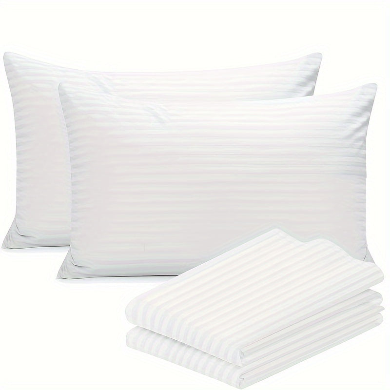 This set includes two pillowcases featuring a zipper for easy use. Made from luxury hotel-quality material, these pillowcases are soft, breathable, and non-balling. The striped woven design adds a touch of elegance to your bedding.