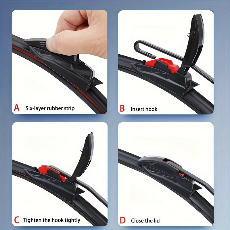 6-layer rubber strip car wiper for J/U hook type blades, 35.56cm-71.12cm, high-definition, silent, durable.