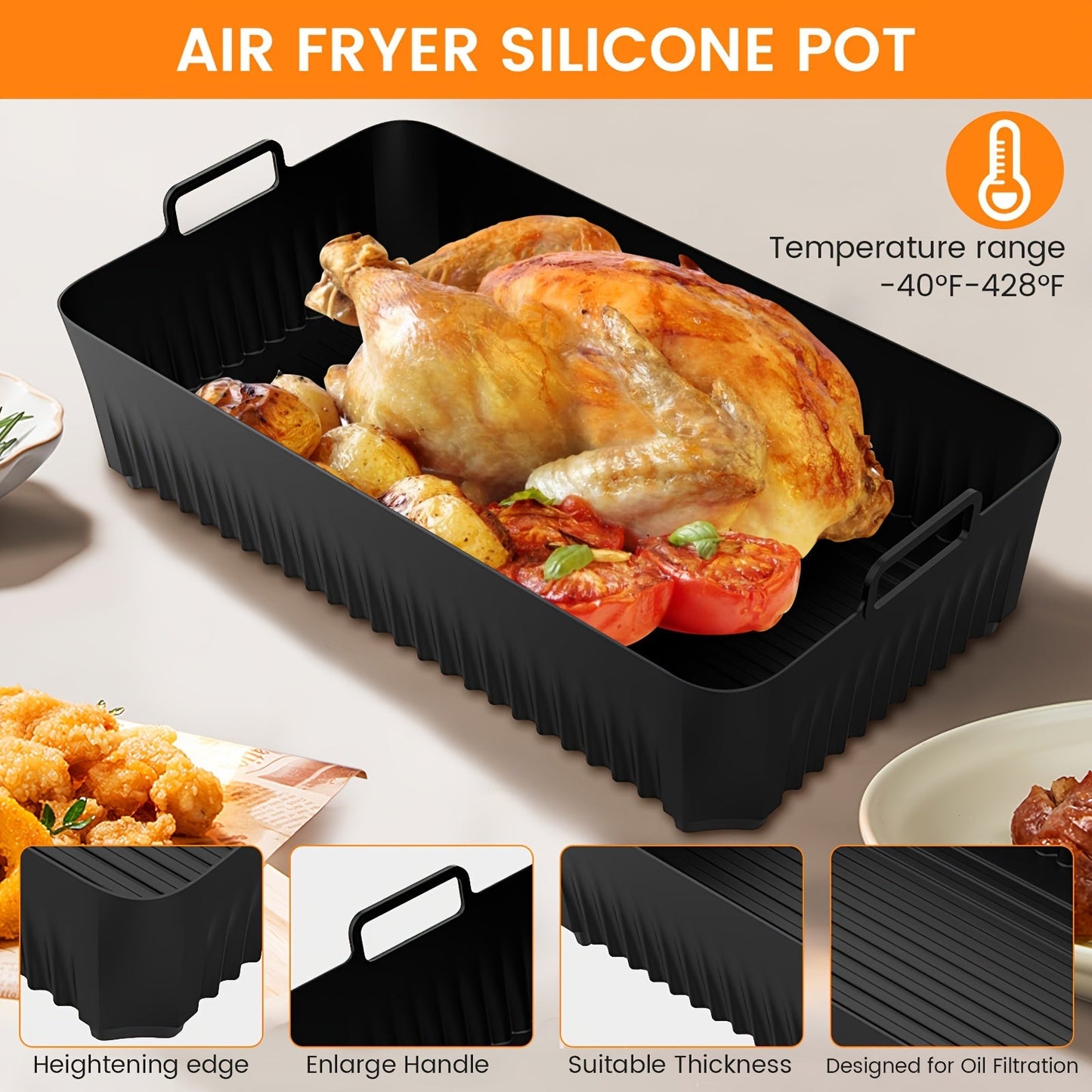 Three piece Ninja AF500 Air Fryer silicone baking trays set, reusable, food-contact safe kitchen and restaurant deep fryer accessories.