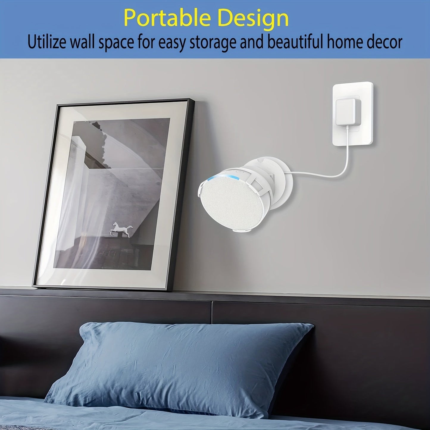 Mount your Amazon Echo Pop securely with the 1pc Speaker Wall Mount. This smart audio stand features an adjustable angle for optimal sound, and can be installed using either a sticky adhesive or screws for added stability. Perfect for keeping your