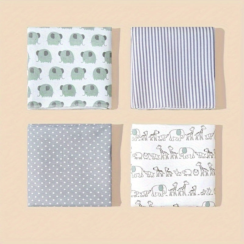 Machine washable set of 4 soft flannel swaddle blankets, ideal for youngsters and nursery necessities.