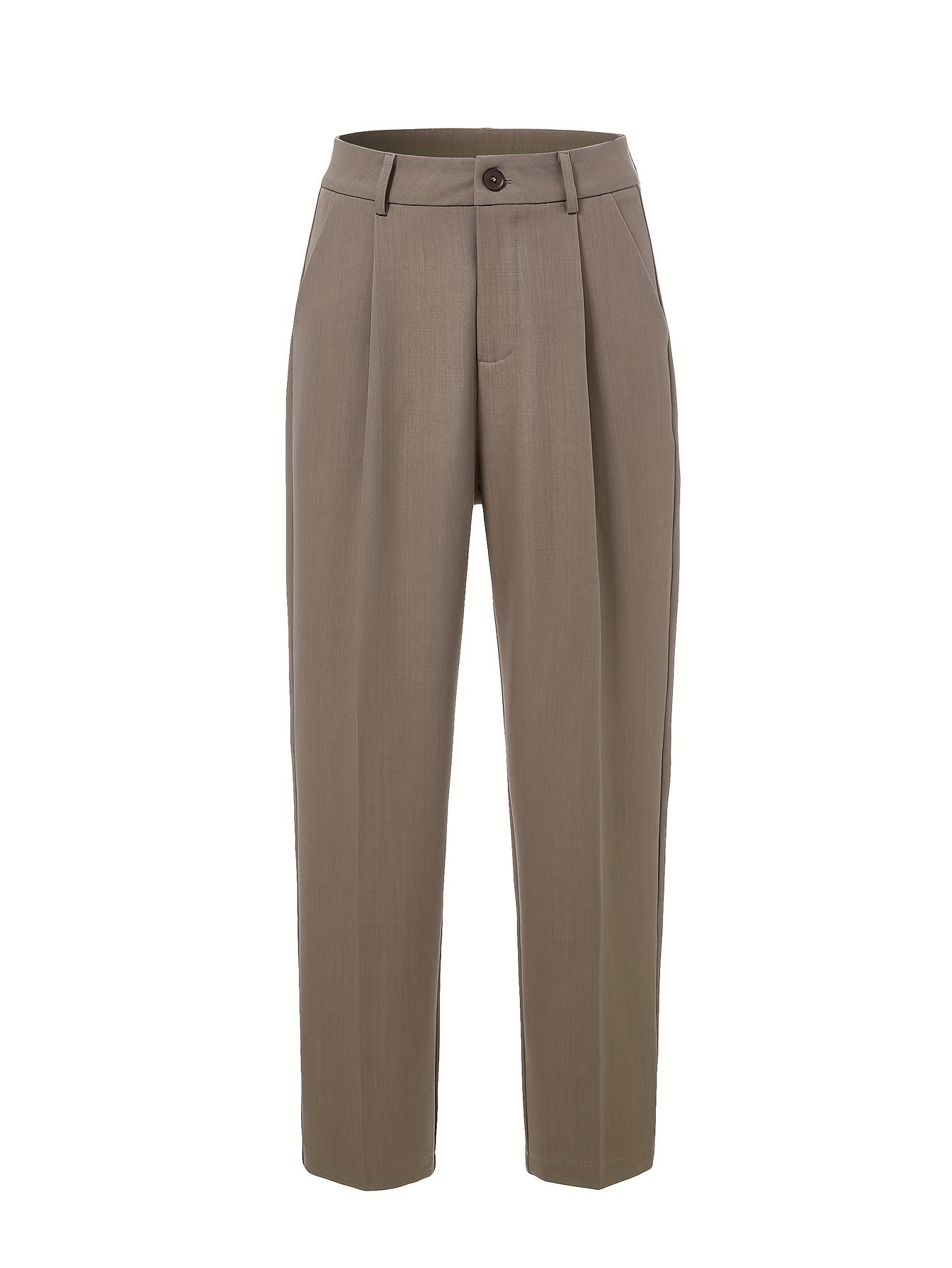 Pleated straight leg pants with pocket, casual cropped suit pants for women.