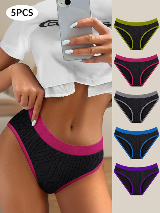 5 breathable and comfy contrast color panties for women