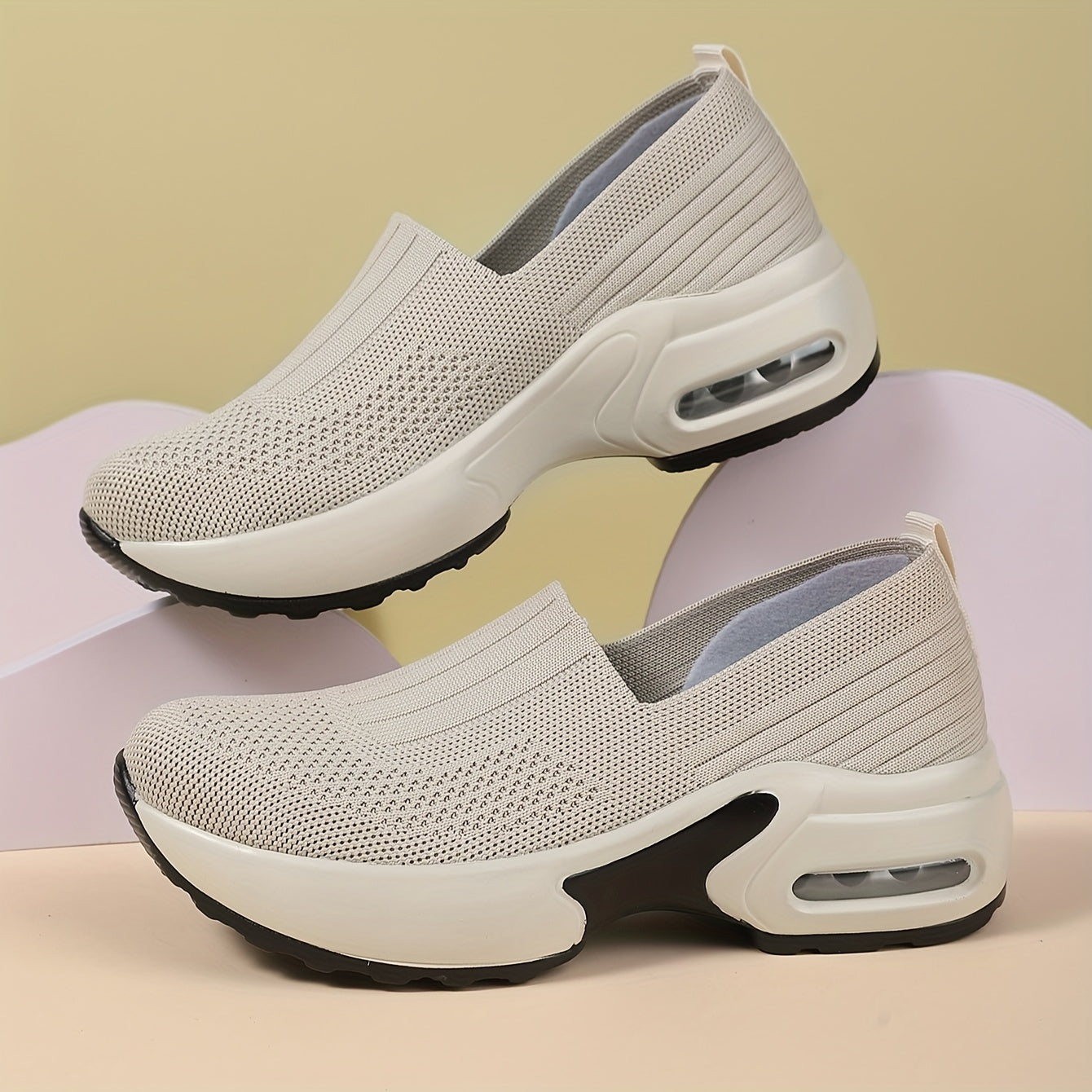 Spring fashion sneakers for women with breathable mesh upper, cushioned air sole, slip-on design and casual sports functionality.