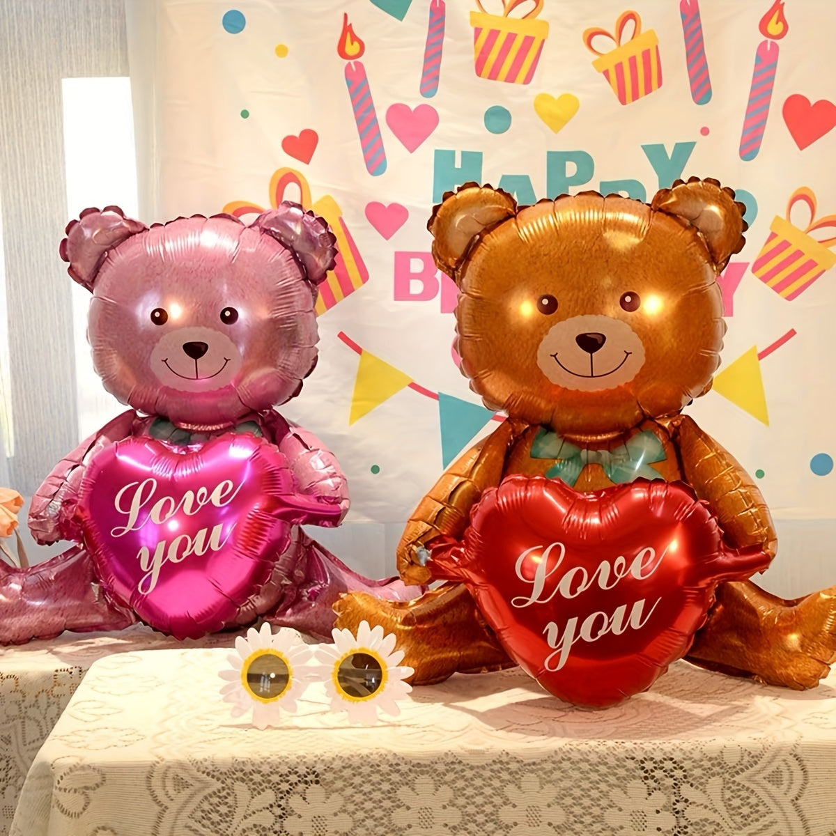 27-inch Valentine's Day teddy bear and heart balloon made of mixed color aluminum film, suitable for various events and ages 14+