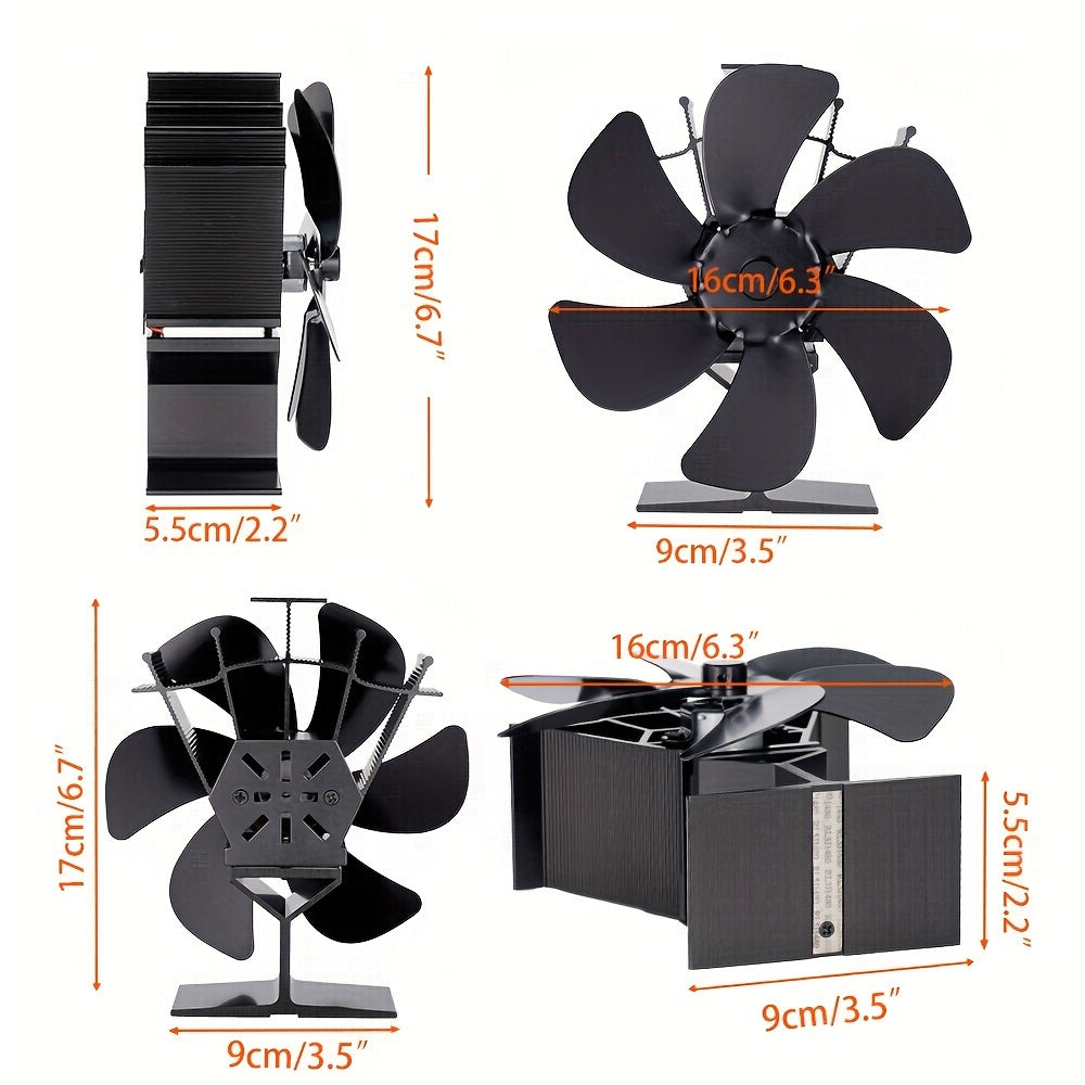 1 Piece 6 Blade Fireplace Fan in Black Color - Eco-friendly, Quiet Stove Fan for Log Burner, Efficiently Distributes Heat in Winter for a Cozier Home