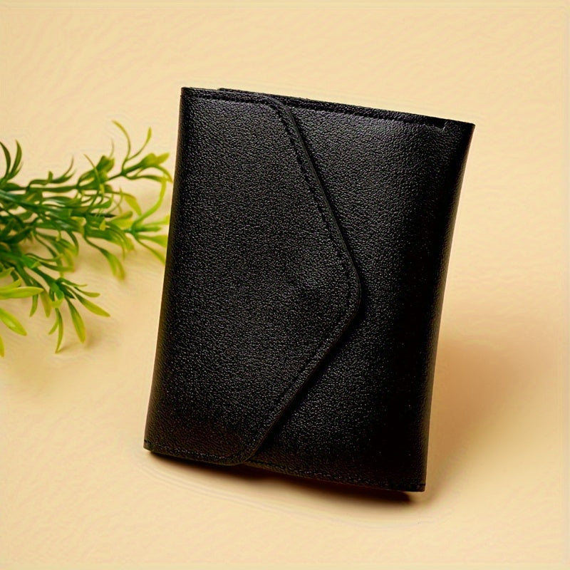 Compact and lightweight 3-fold PU wallet with zipper closure, perfect for girls and adults.